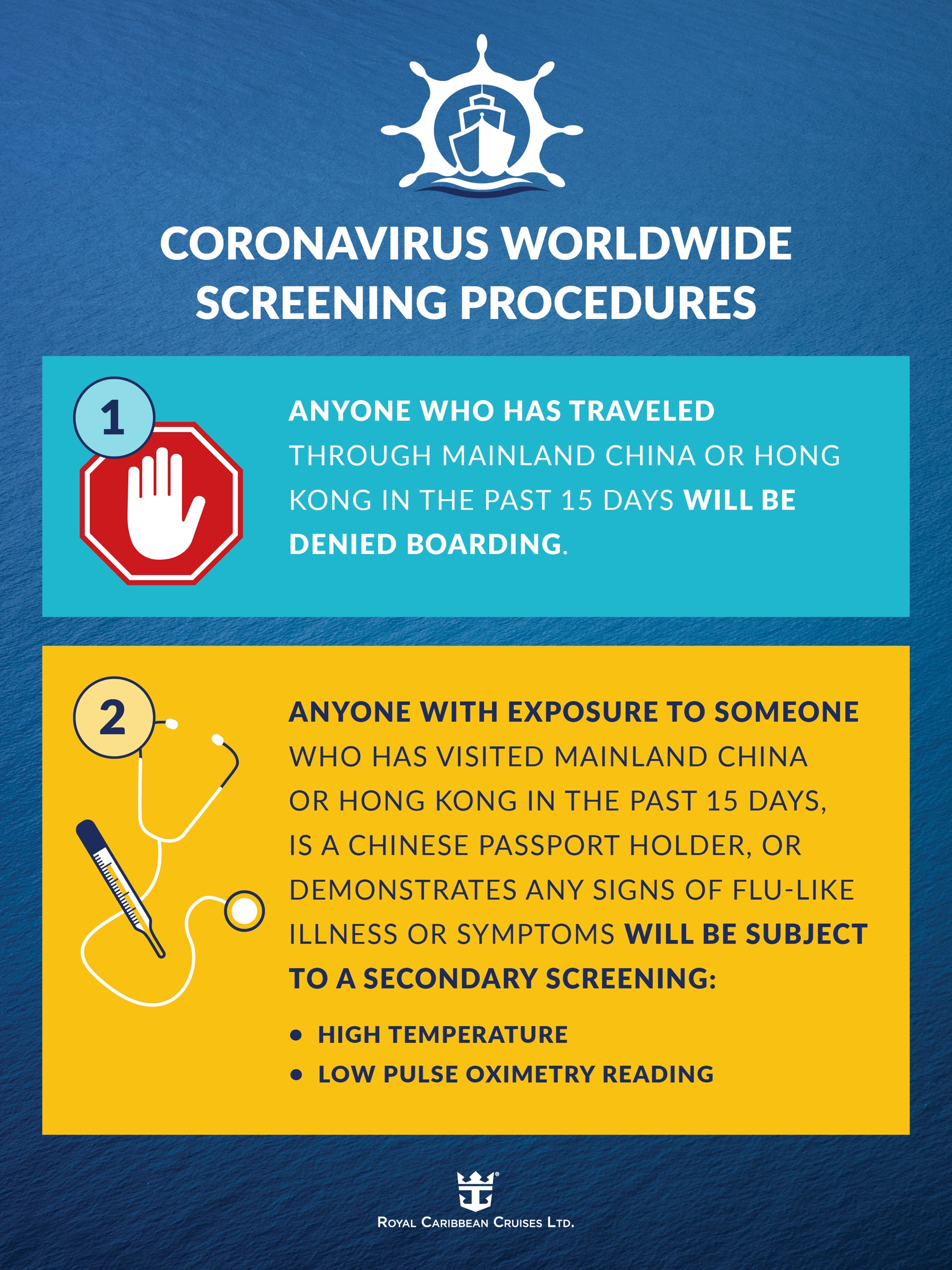 Royal Caribbean Coronavirus Worldwide Screening Procedures