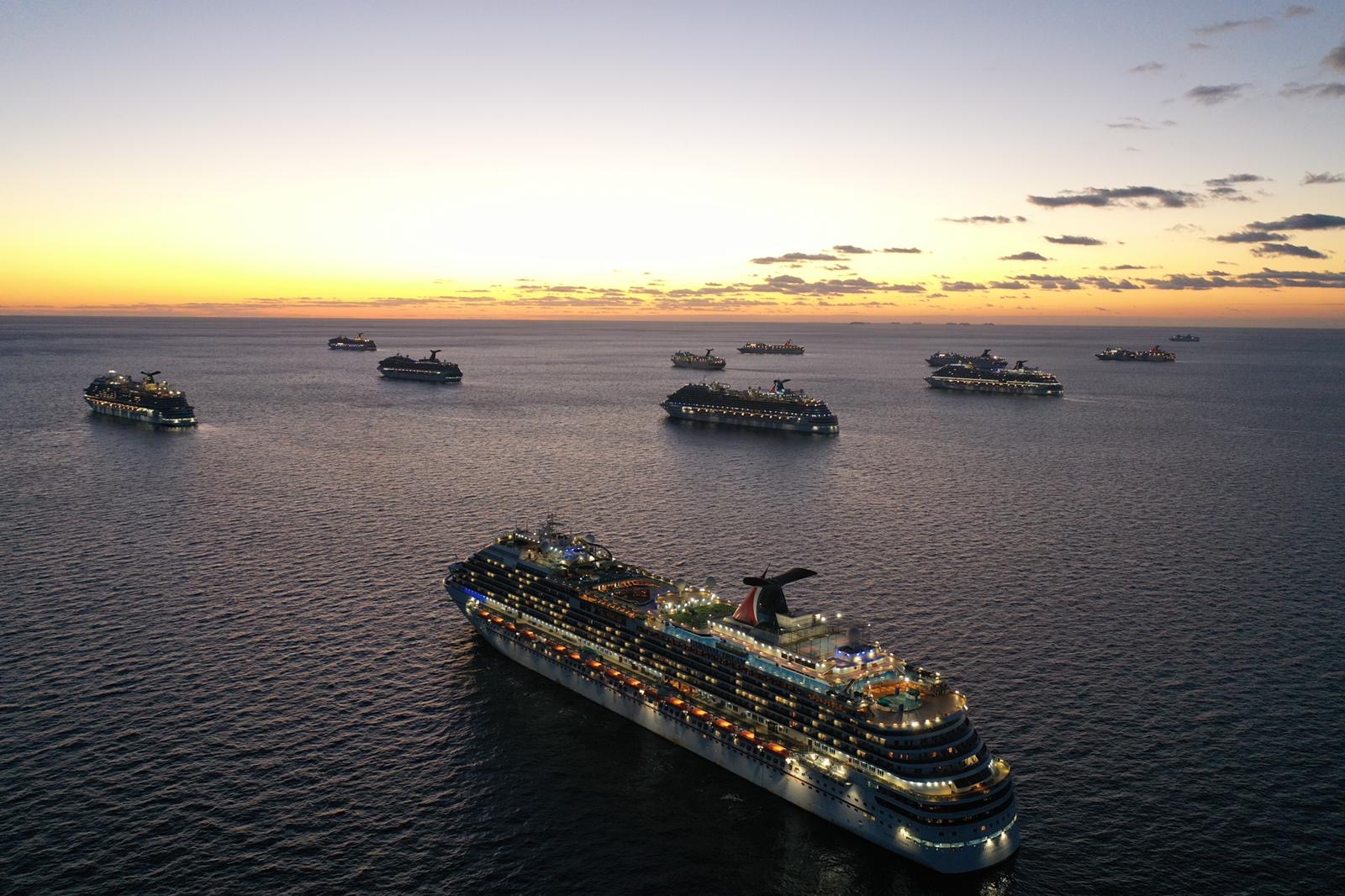 Ships at sea dusk