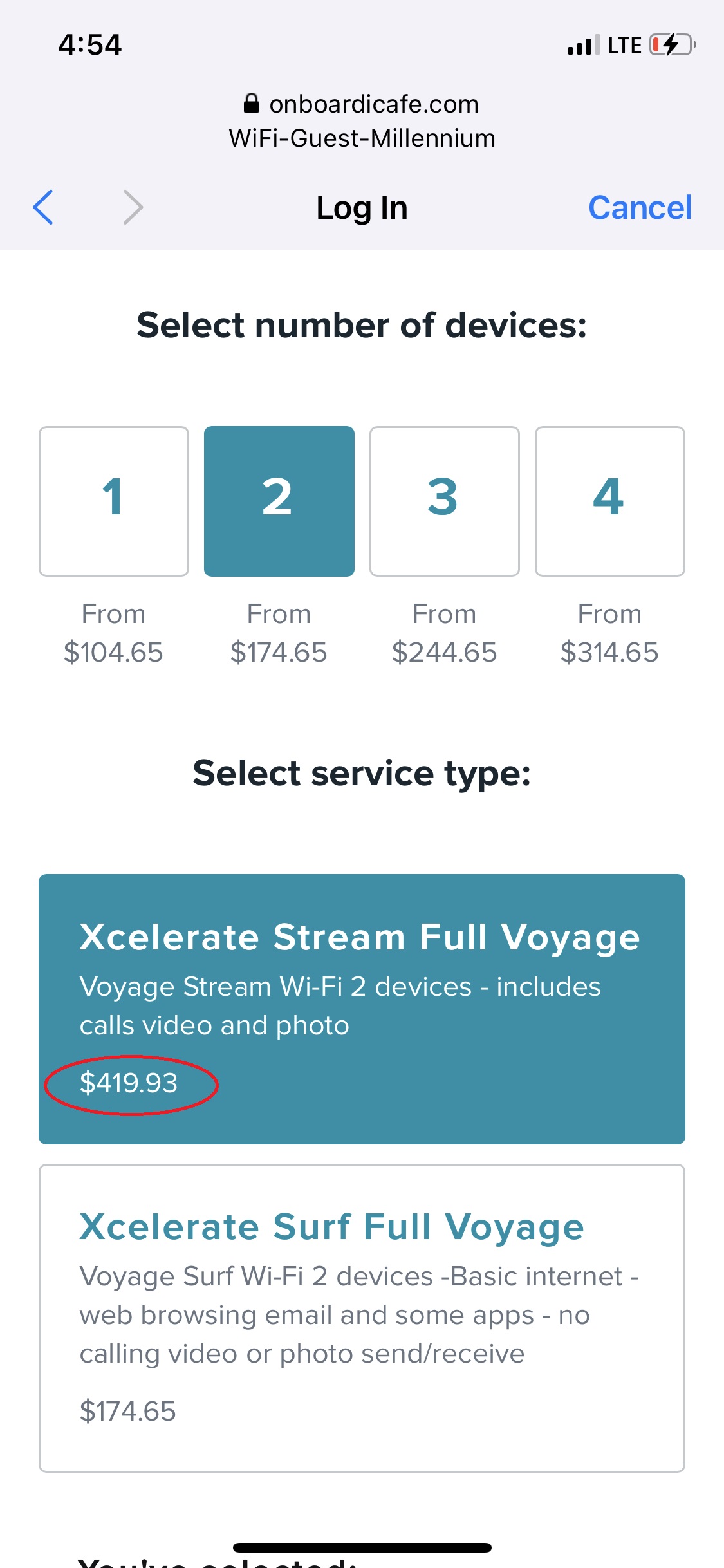 A two-device streaming Wi-Fi package would cost more than $400 during this seven-night sailing.