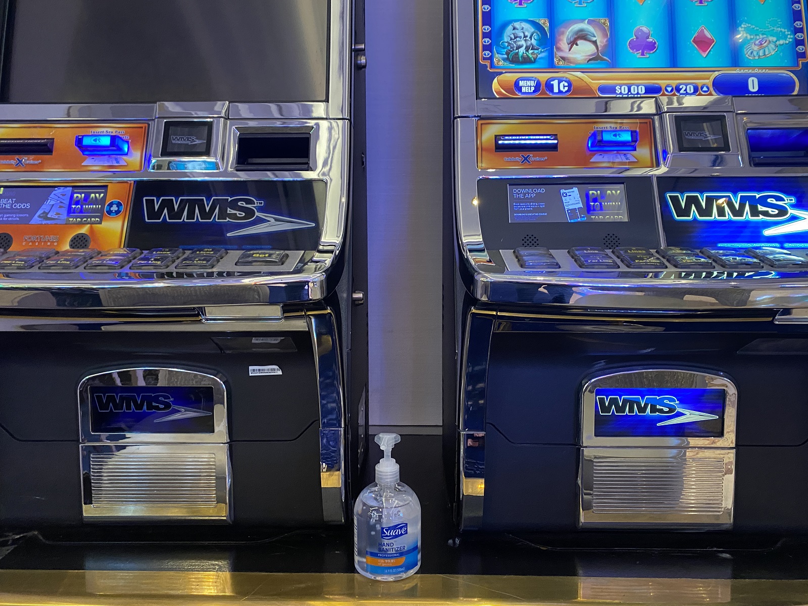 Hand sanitizer available at casino on Celebrity Millennium