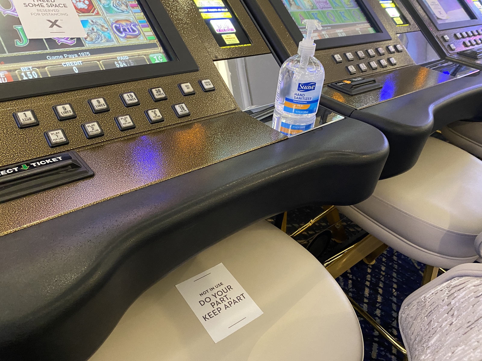 Hand sanitizer offered and seats blocked at Celebrity Millennium casino