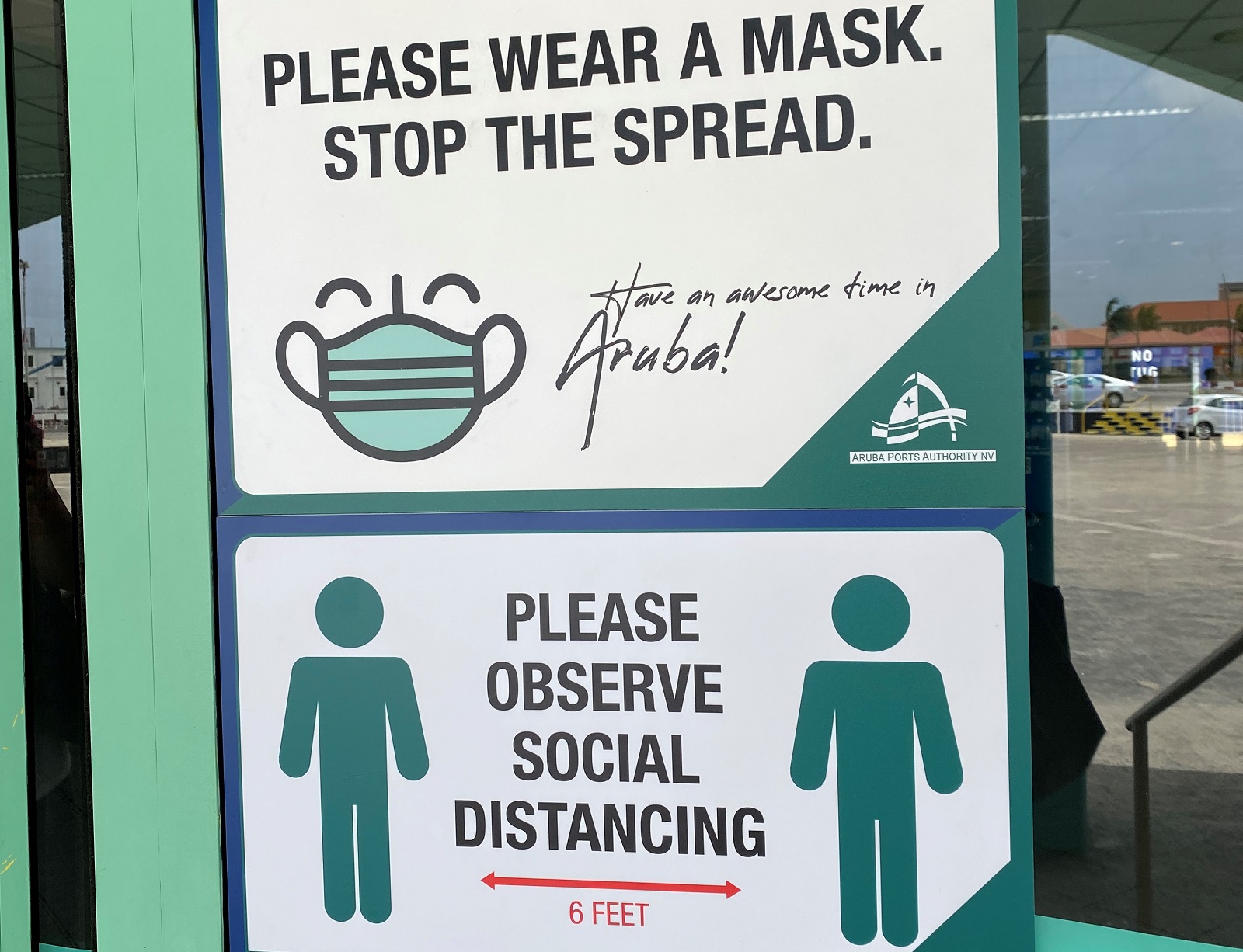 Aruba mask and social distancing reminders