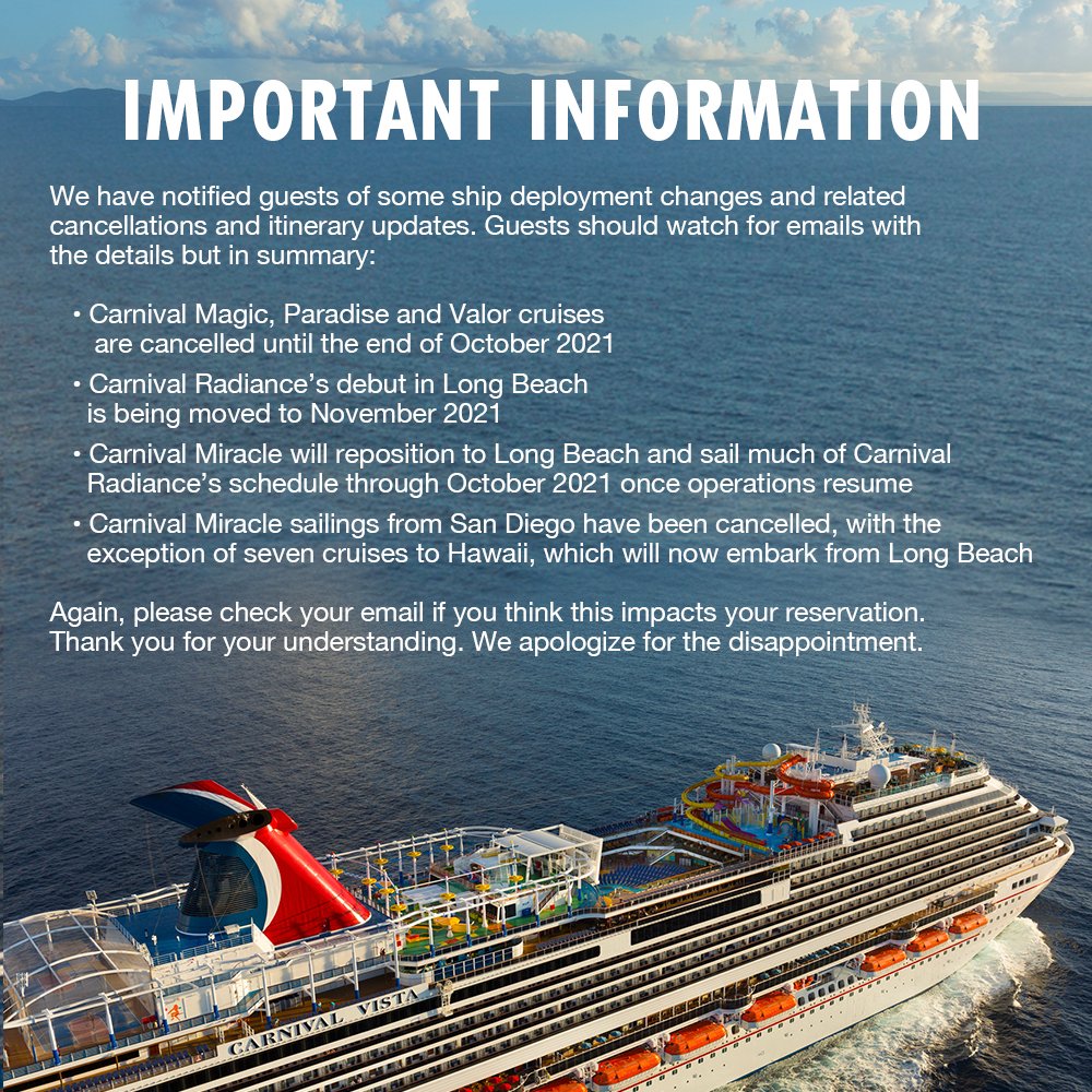 Carnival announces more delays to its cruise ships restarting cruises