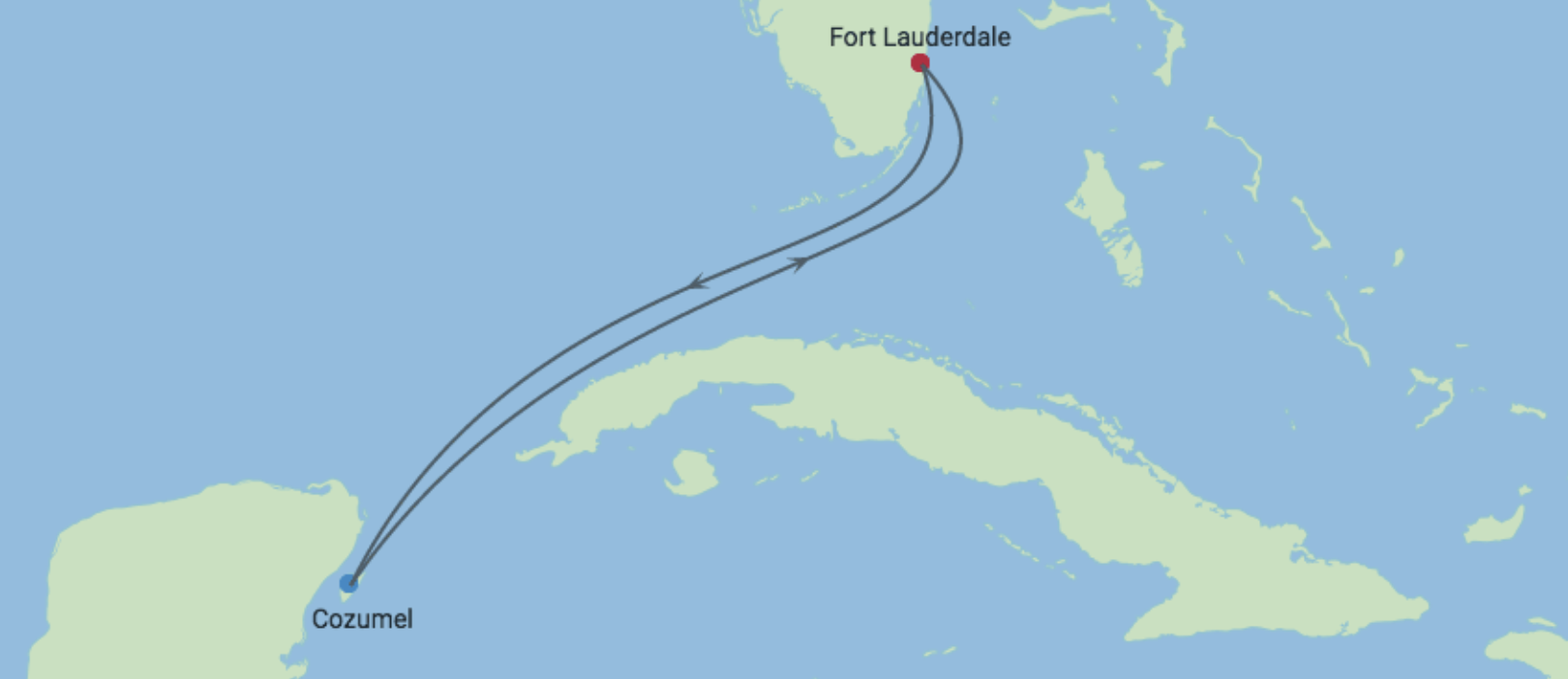 Closed loop trip from Fort Lauderdale to Mexico and back