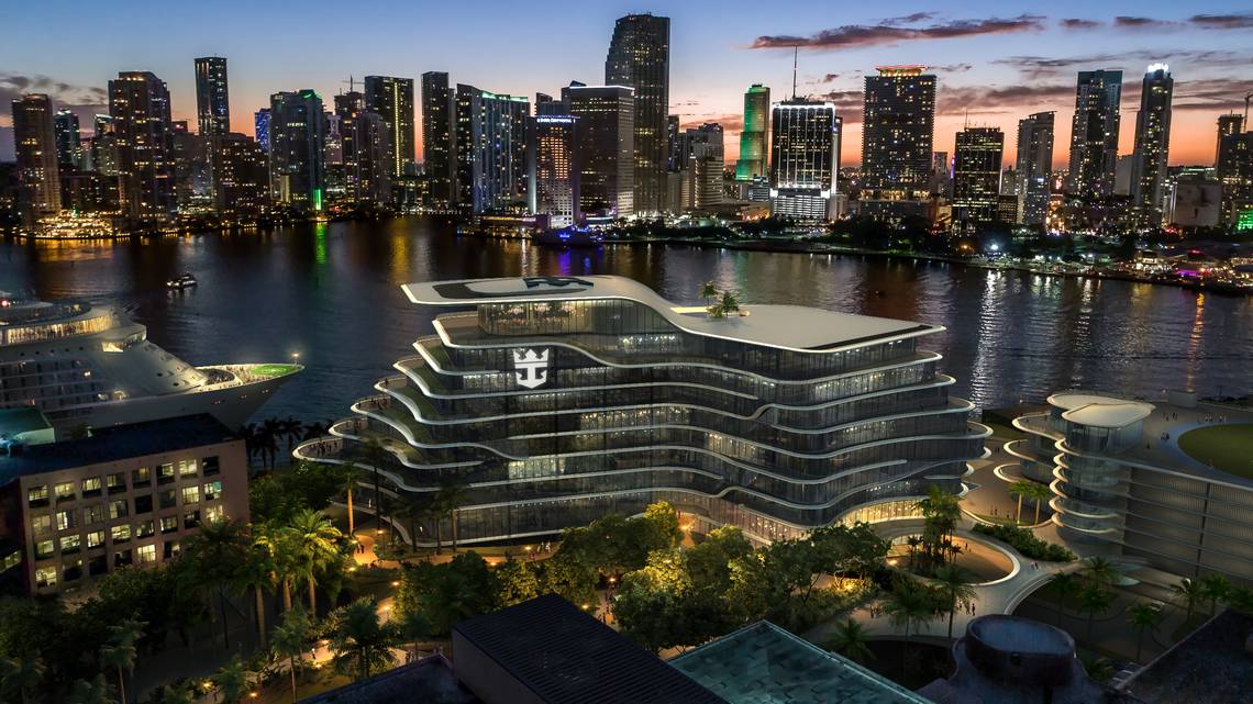 Night rendering of proposed new Royal Caribbean headquarters