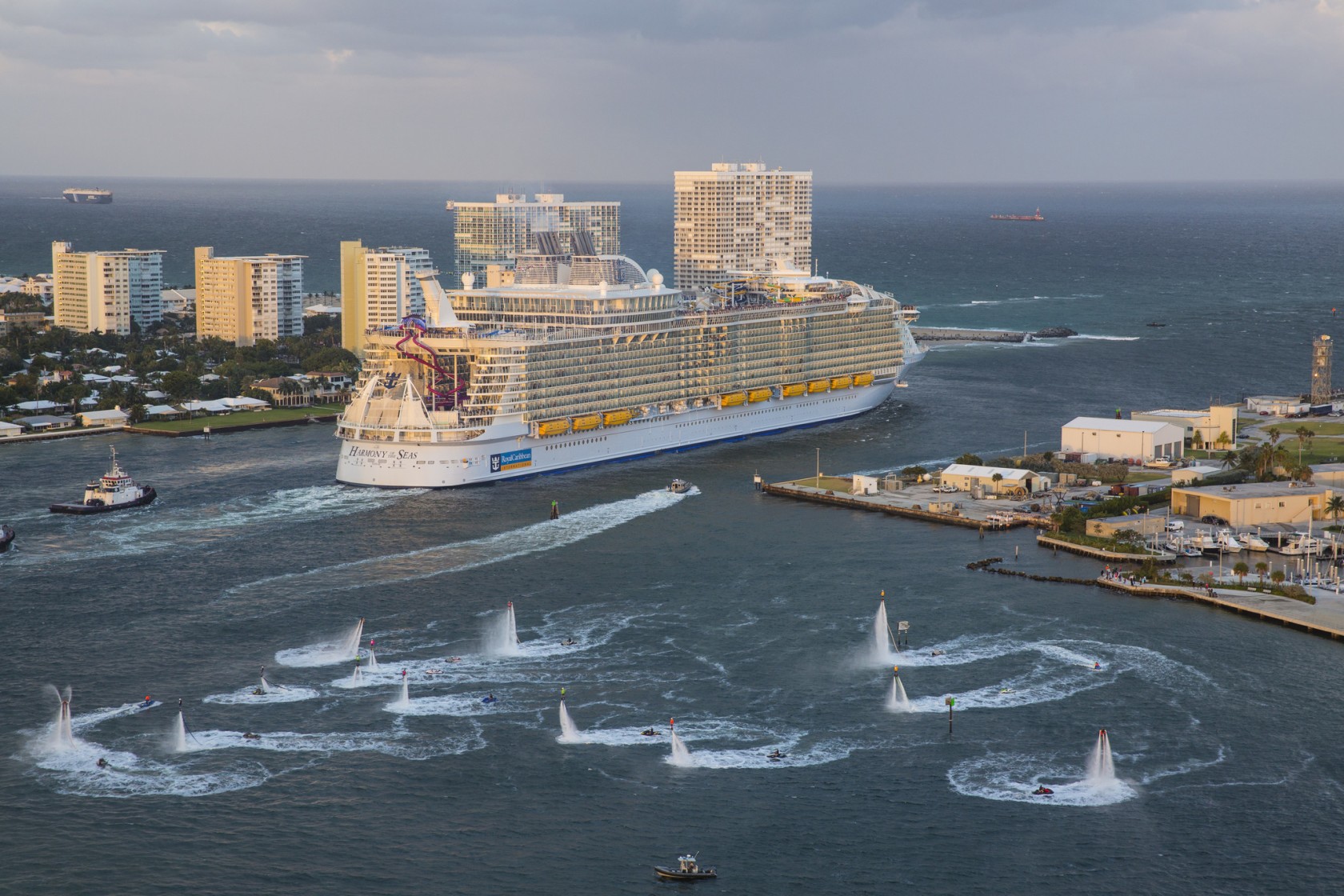 Harmony of the Seas sailing away during inaugural cruise