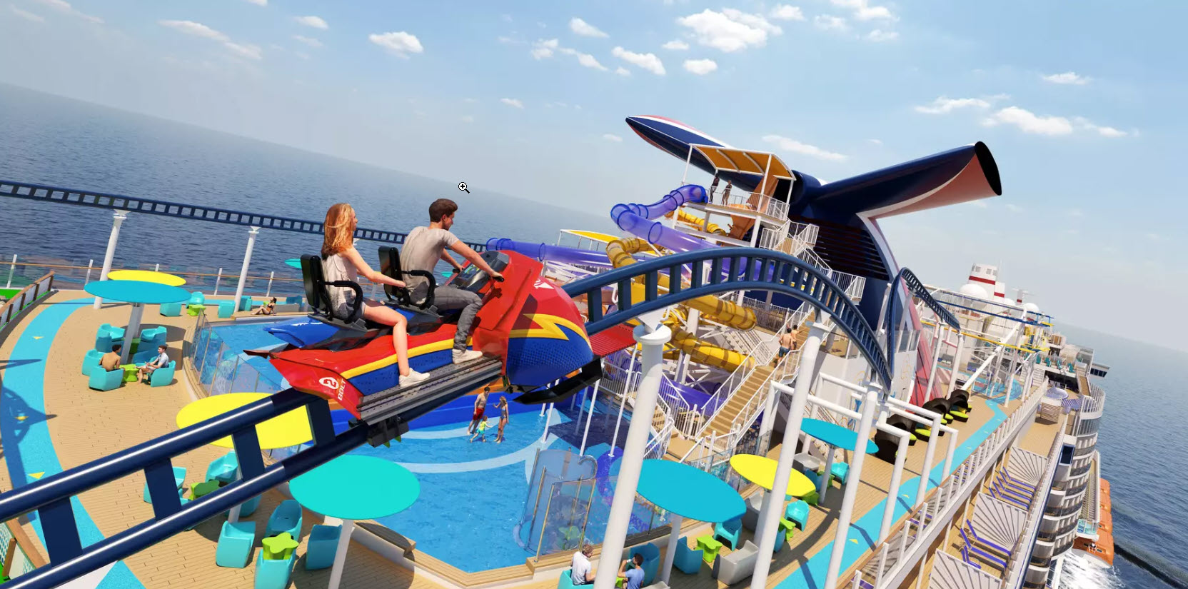 A rendering of the BOLT coller coaster on Carnival's Mardi Gras ship (source: Carnival Cruise Line)