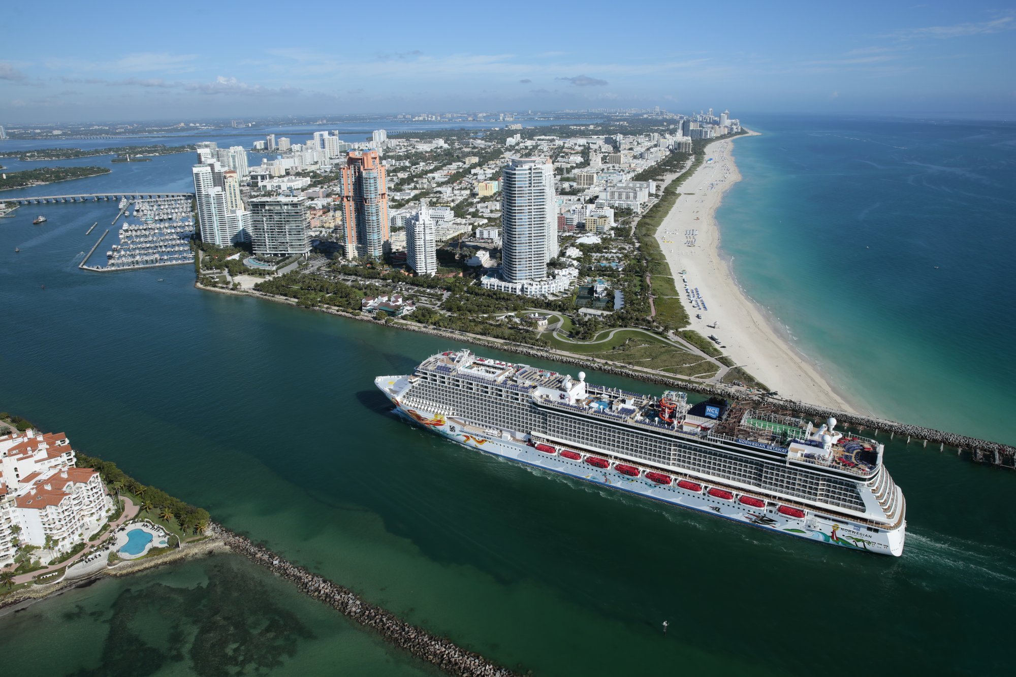 NCL ship sailing away from Miami