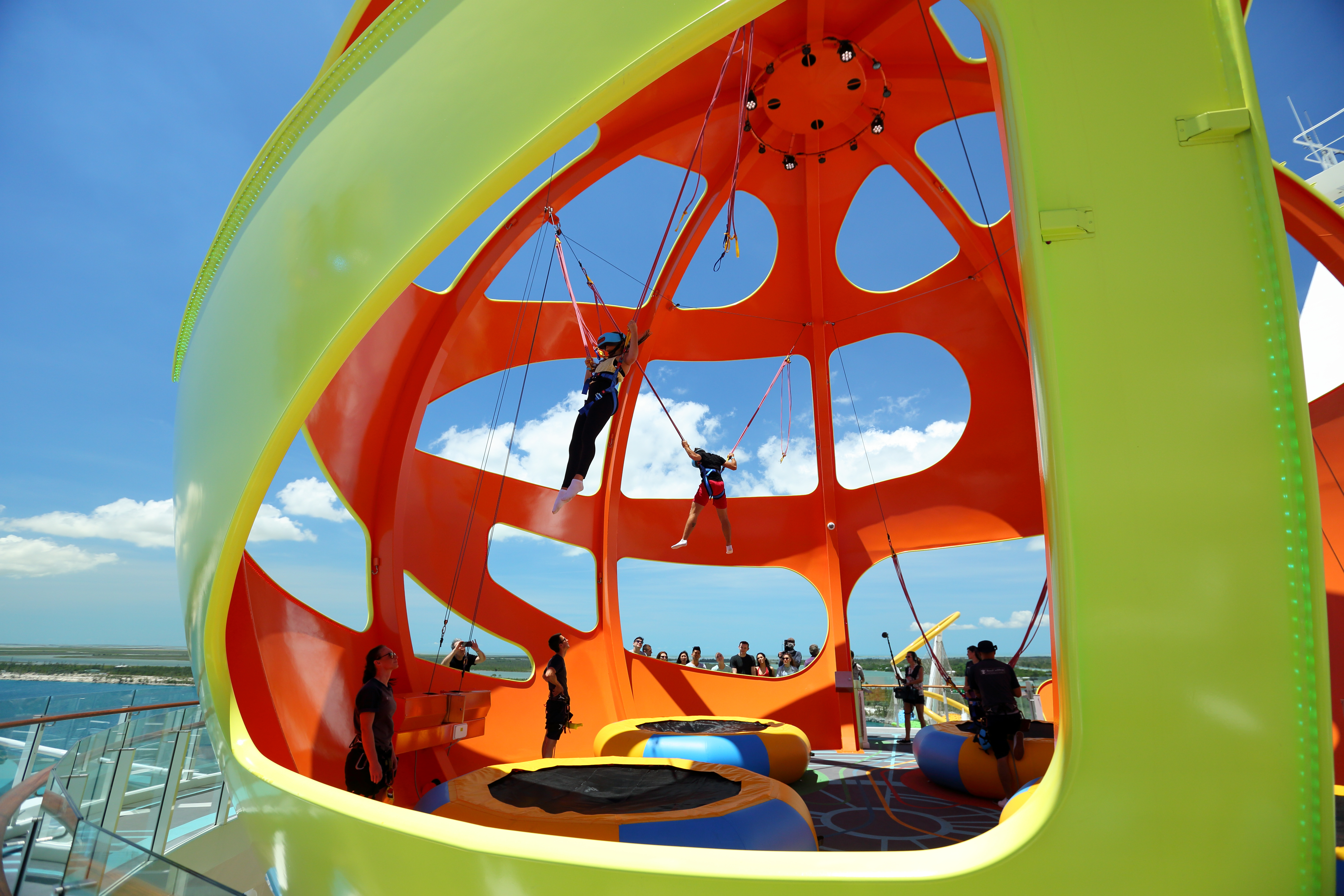 Passengers testing out Royal Caribbean's Sky Pad bungee trampoline (source: Royal Caribbean)