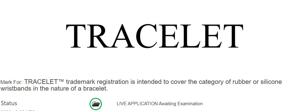 Screenshot of the tracelet trademark