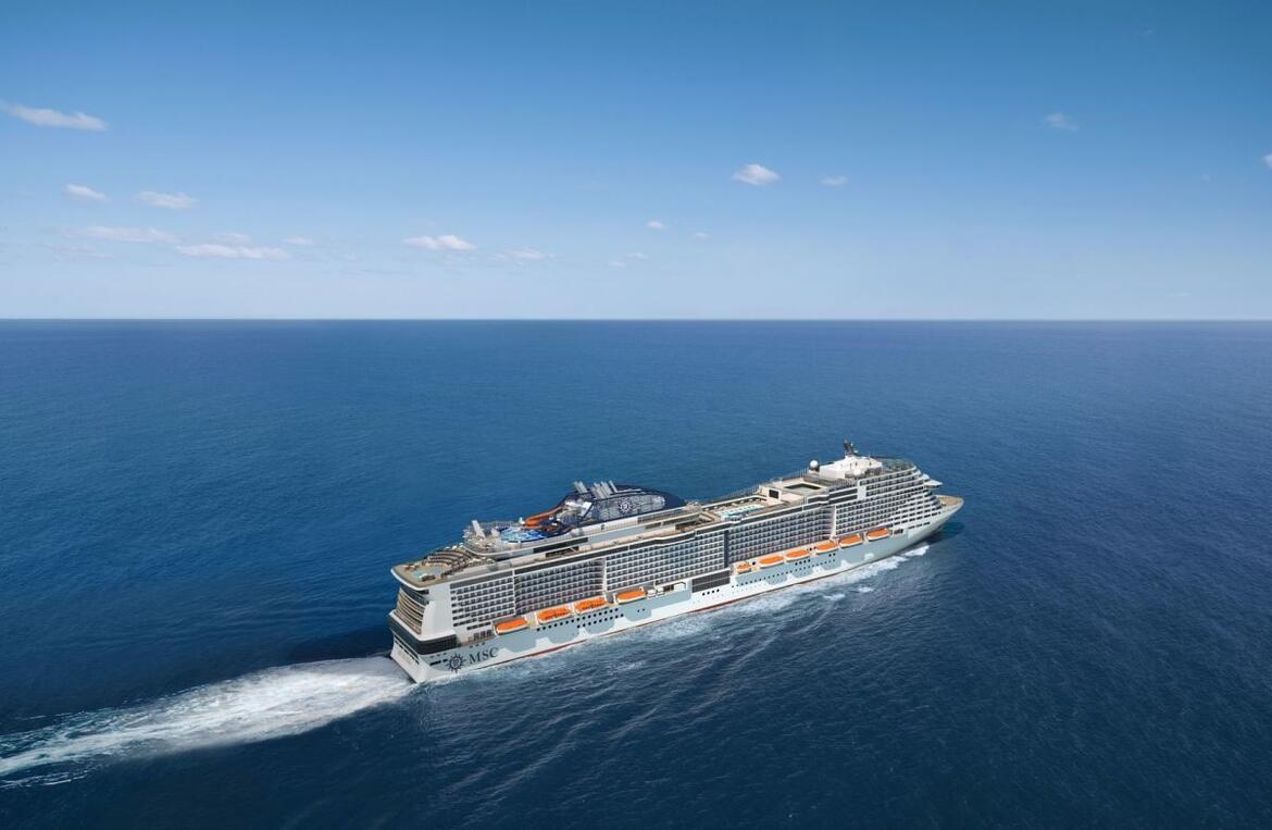MSC Bellissima aerial at sea