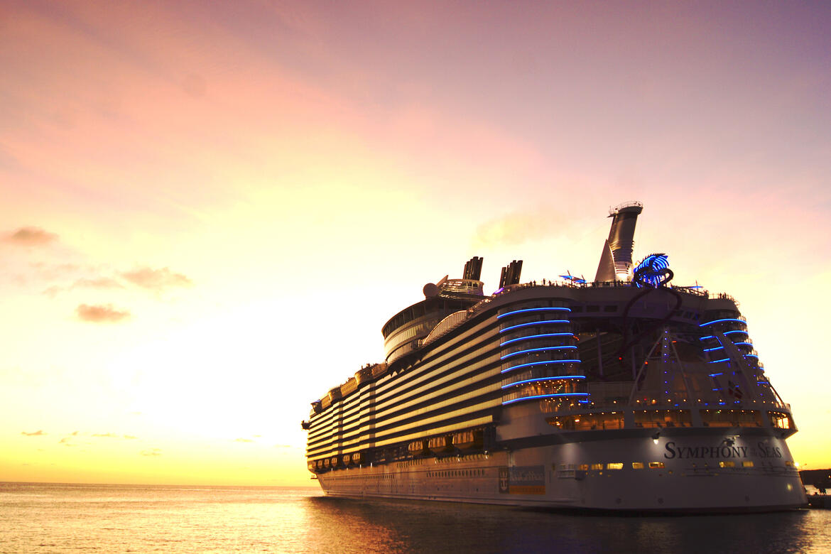 Symphony of the Seas in St. Maarten at sunset