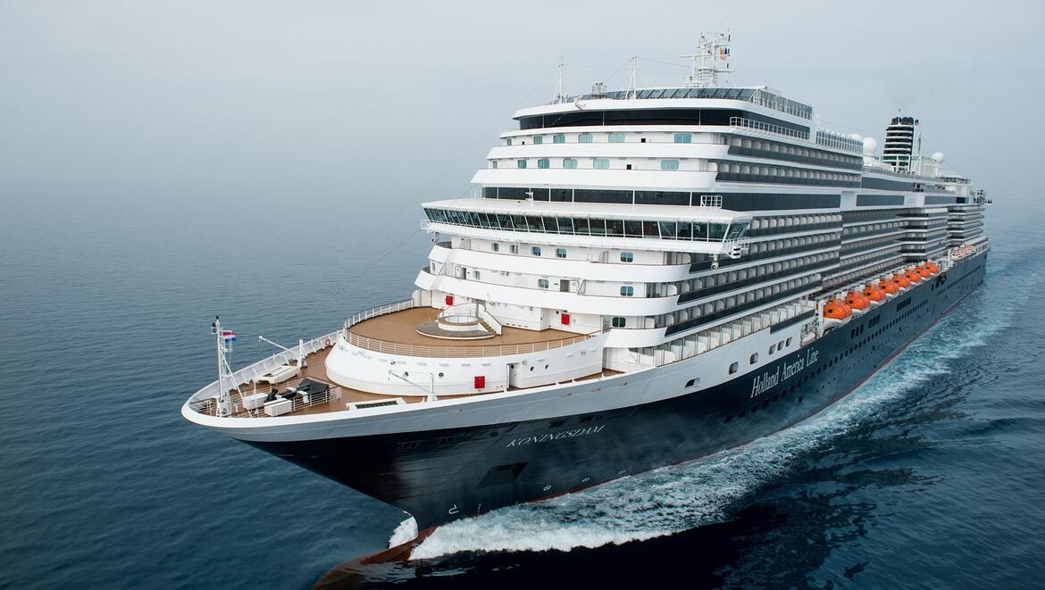 Holland America cruise ship at sea aerial