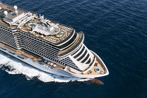 MSC Cruises ship aerial of the bow
