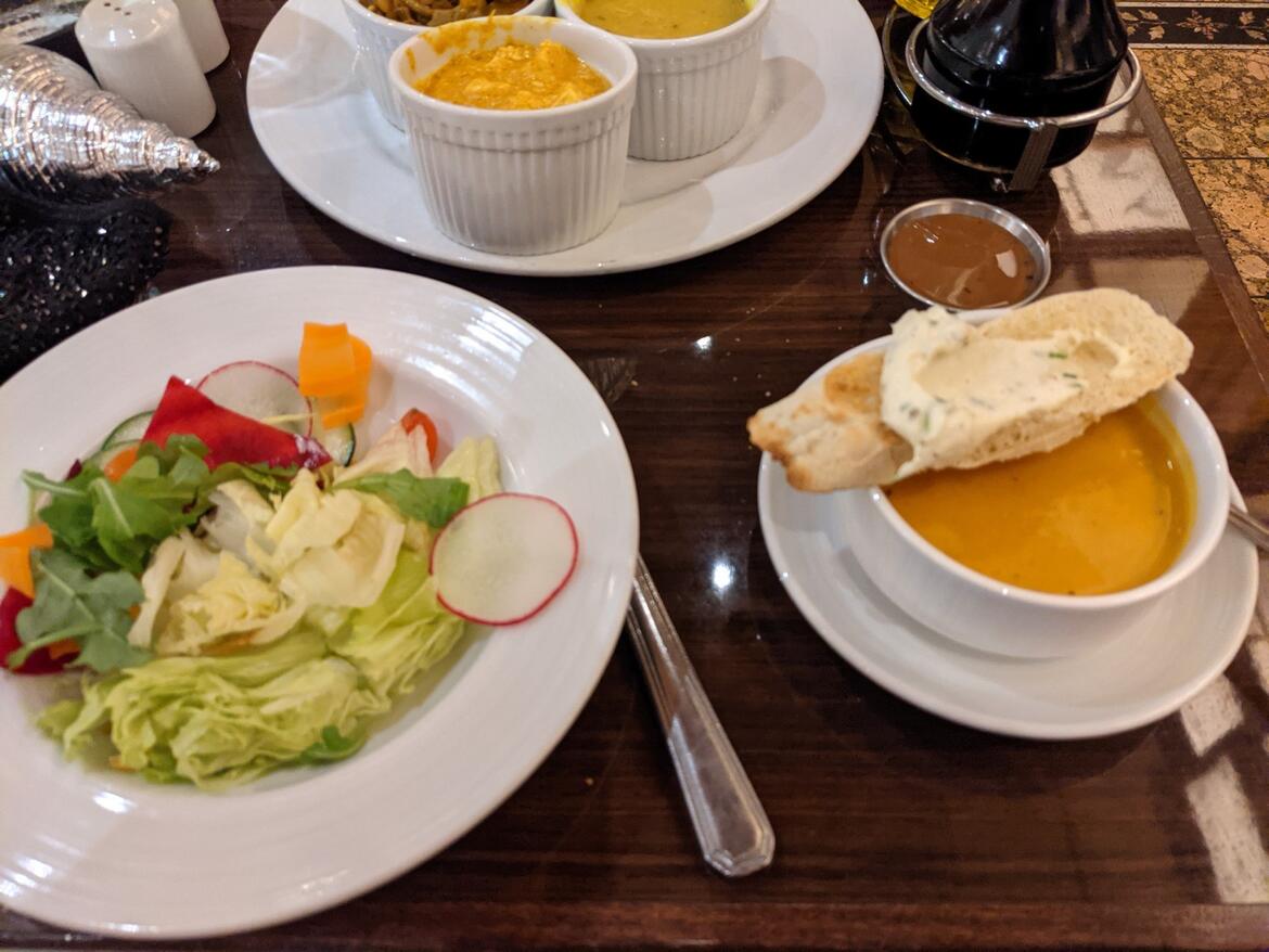 Pumpkin soup and salad on Carnival Pride