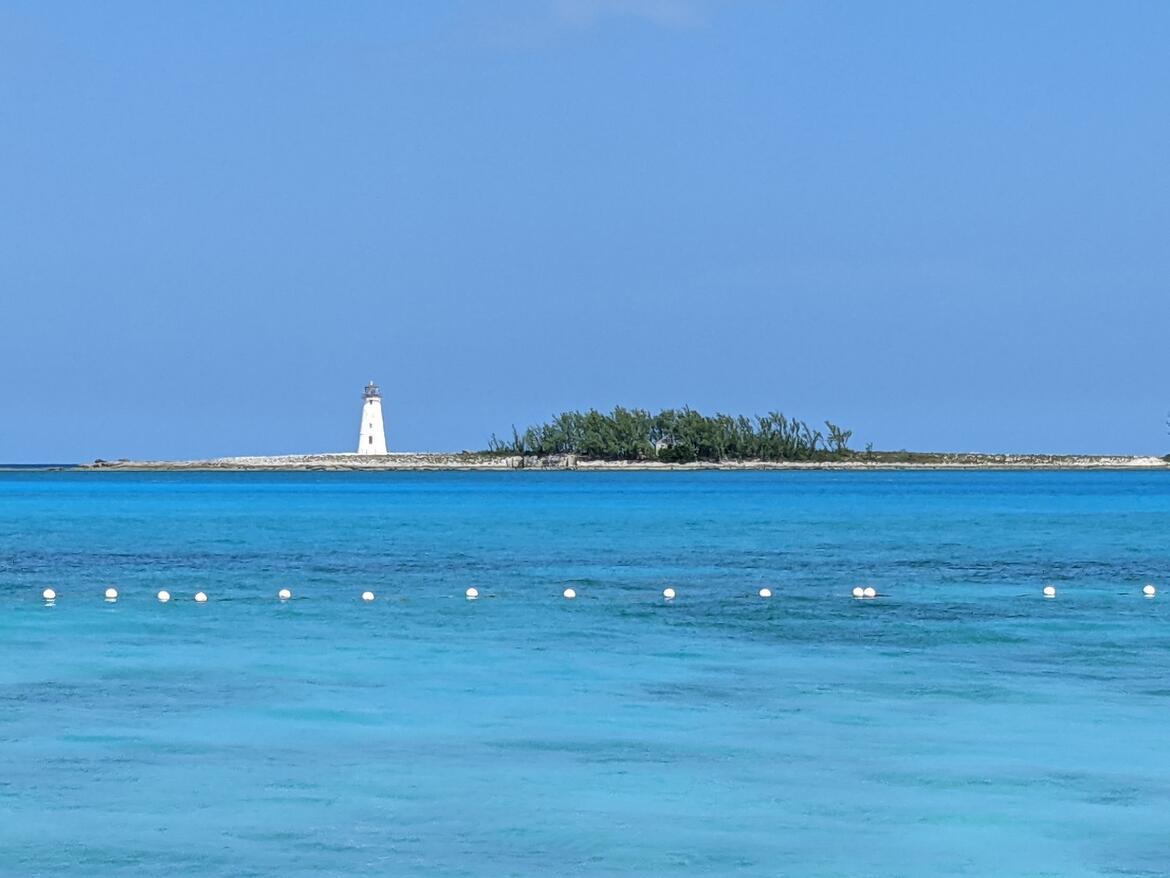 Lighthouse view across the water from Junkanoo Beach