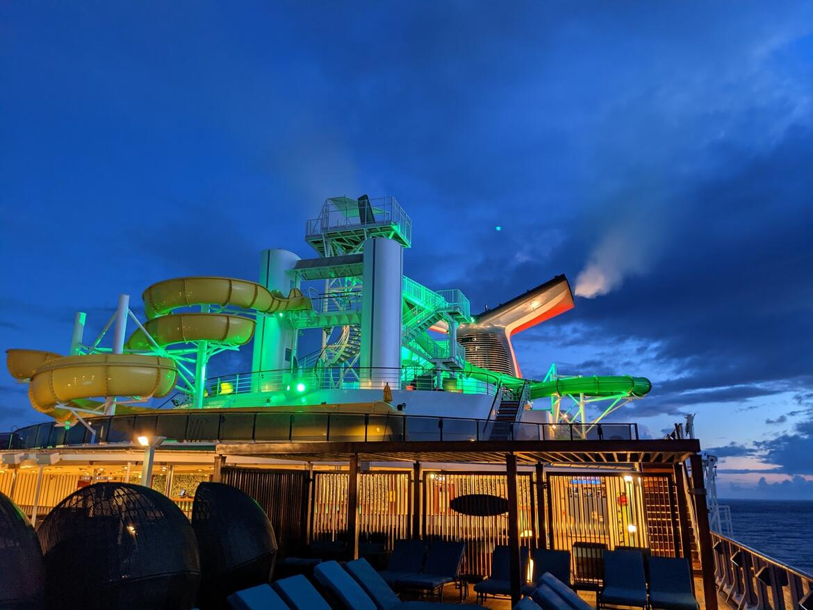 Carnival Pride top decks at night