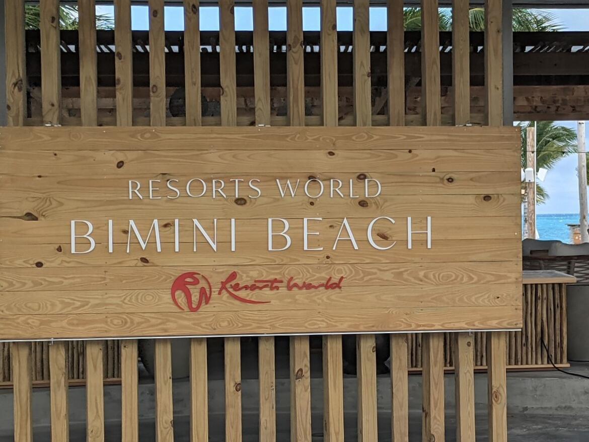 Resorts World Bimini Beach sign