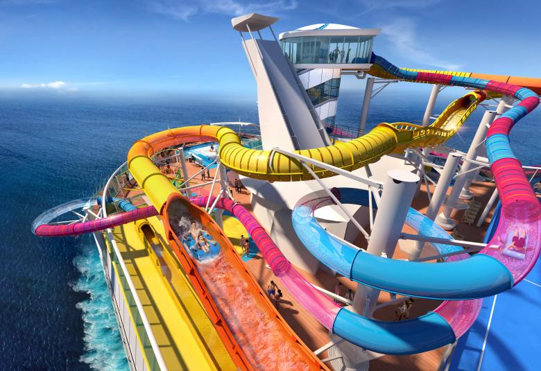 world's longest water slide at sea, called The Blaster