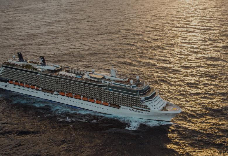 Celebrity ship at sunset