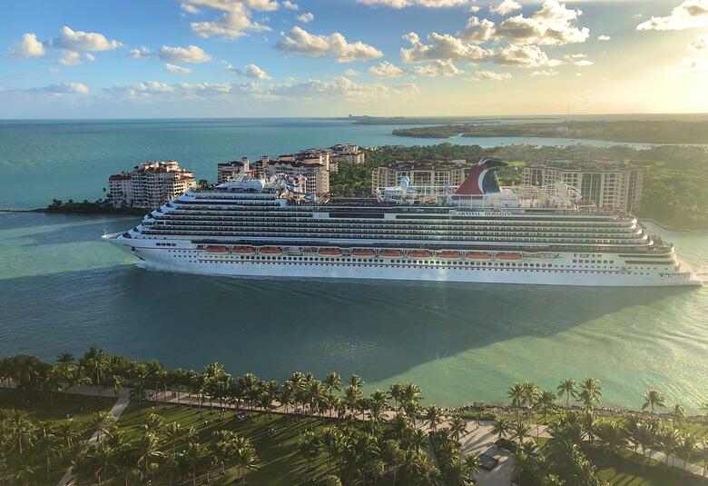 Carnival cruise ship sailing away from Miami