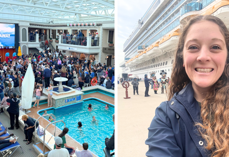 Jenna selfie side by side image of Carnival Firenze pool