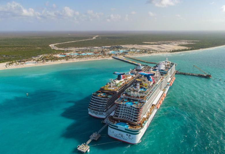 Mardi Gras and Carnival Pride docked together for the first time at Celebration Key