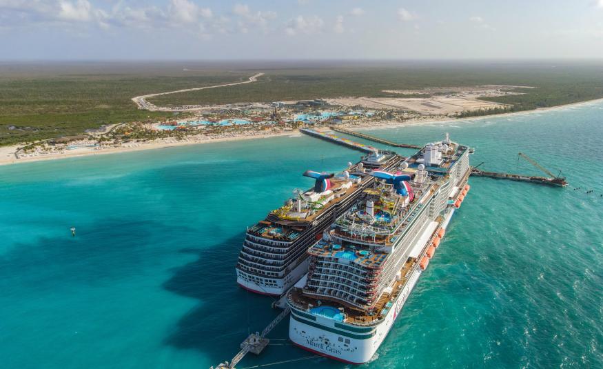 Mardi Gras and Carnival Pride docked together for the first time at Celebration Key