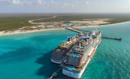 Mardi Gras and Carnival Pride docked together for the first time at Celebration Key