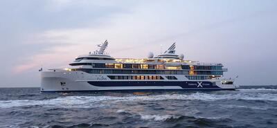 Celebrity Cruises' newest vessel, the 100-guest Celebrity Flora during her first sea trial.