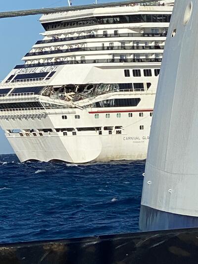Carnival Legend and Glory ran into each other during a docking attempt in Cozumel, Mexico