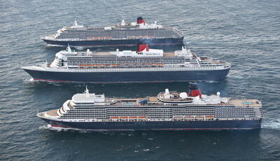 Three Cunard cruise ships sailing together
