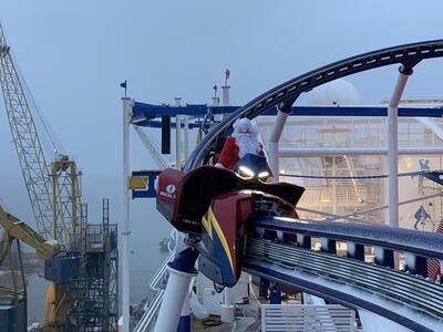 Santa takes ride on first roller coaster on a cruise ship