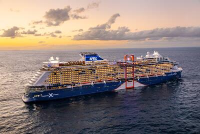 celebrity apex at sea during sunset