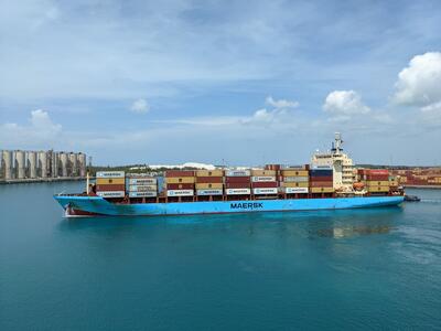 Container ship in Freeport Bahamas
