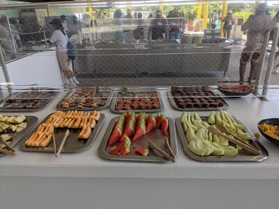 Half Moon Cay island barbecue fruit and dessert
