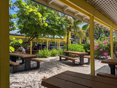 Half Moon Cay barbecue picnic tables