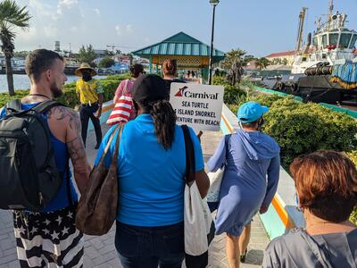 Tour group walking in Nassau Bahamas