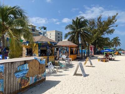 Beach shacks on Junkanoo Beach Nassa Bahamas