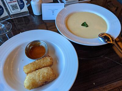 Mango soup and mozzarella sticks Carnival Pride