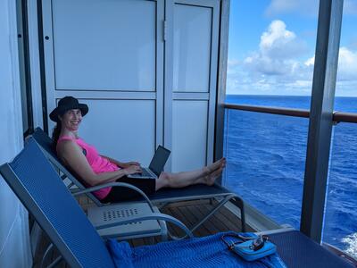 Erica on Carnival Pride suite balcony