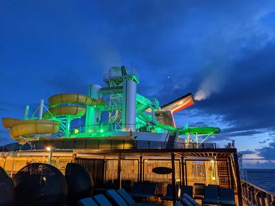 Carnival Pride top decks at night