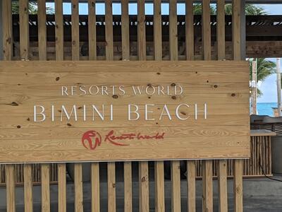 Resorts World Bimini Beach sign