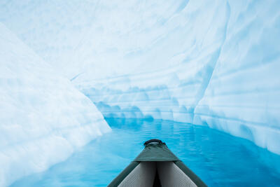 Canoe going through Matanuska Glacier in Alaska