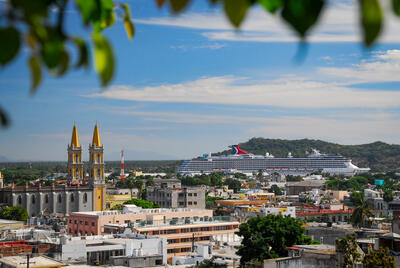 Mazatlan with a large cruise ship docked