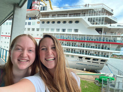 Angie and Allie in front of Carnival Ecstasy