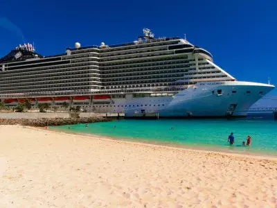 MSC Seashore cruise ship docked at Ocean Cay