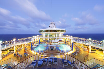 Pool deck at dusk