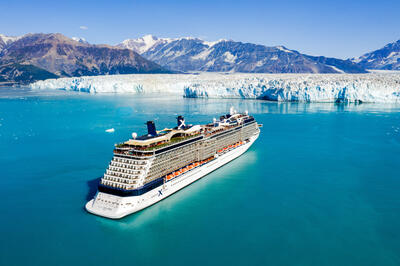 Celebrity cruise ship at Hubbard Glacier