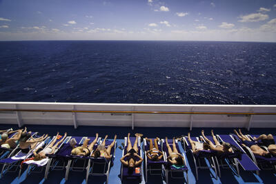 Sun tanning on deck